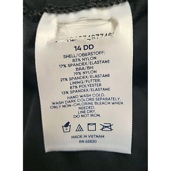 Lands End Women's 14 DD V-Neck Swim Top BLACK Solid Adjustable Padded Bra S305 - Picture 6 of 7